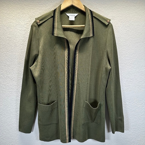 Exclusively Misook Open Cardigan Women's L Large Long Sleeves Army Green Pockets - Picture 1 of 13